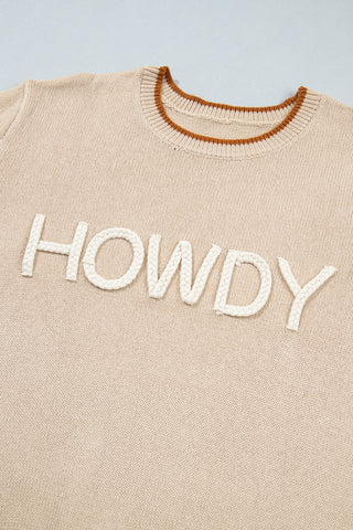 Parchment Corder HOWDY Letter Graphic Crew Neck Relaxed Sweater