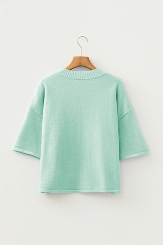 Lavendula 3/4 Sleeve Boxy Knit Button Down Sweater Cardigan