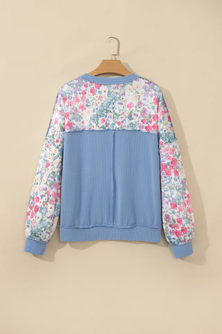 Multicolour Floral Print Round Neck Long Sleeve Top
