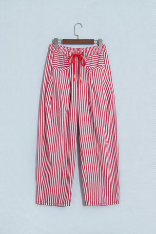 Black Stripe Drawstring Casual Loose Pants