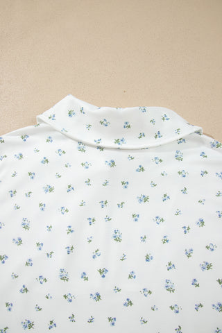 White Floral Print Half Zip Top Matching Short Set