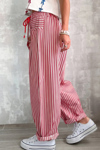 Black Stripe Drawstring Casual Loose Pants