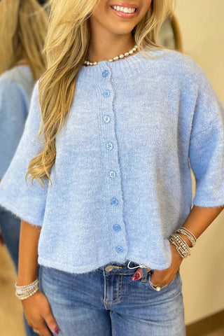 Lavendula 3/4 Sleeve Boxy Knit Button Down Sweater Cardigan