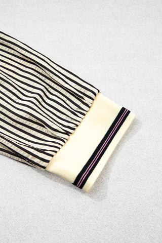 Black Stripe Patchwork Striped V Neck Tunic Plus Size Blouse