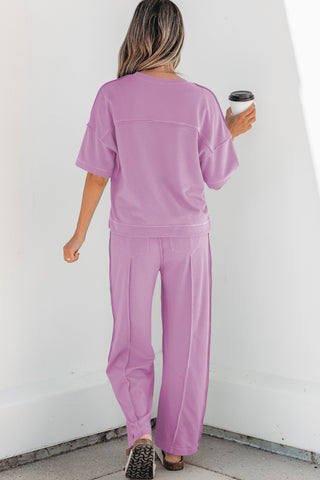 Sky Blue Drop Shoulder Boxy Tee and Barrel Pants Set