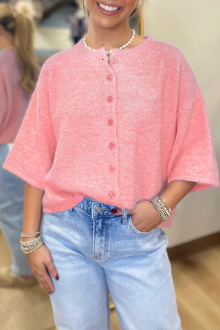 Lavendula 3/4 Sleeve Boxy Knit Button Down Sweater Cardigan