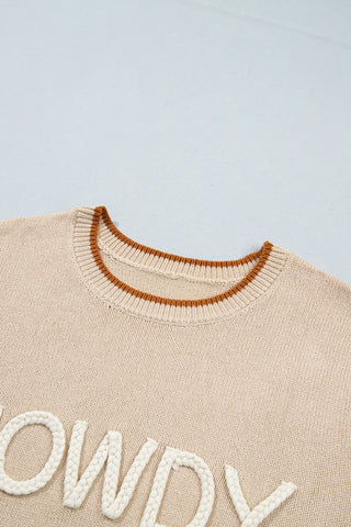 Parchment Corder HOWDY Letter Graphic Crew Neck Relaxed Sweater