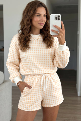 Pink Plaid Baggy Pullover Drawstring Casual Shorts 2pcs Outfit