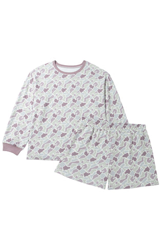 Green Camouflage Print Waffle Textured Pullover and Shorts Plus Size 2pcs Set