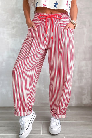Black Stripe Drawstring Casual Loose Pants