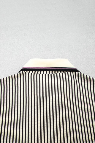 Black Stripe Patchwork Striped V Neck Tunic Plus Size Blouse