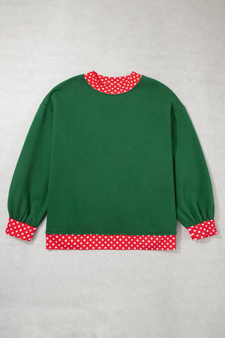 Brown Polka Dot Patchwork Round Neck Plus Size Sweatshirt