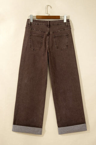 Coffee Studded Detail Straight Leg Casual Loose Jeans