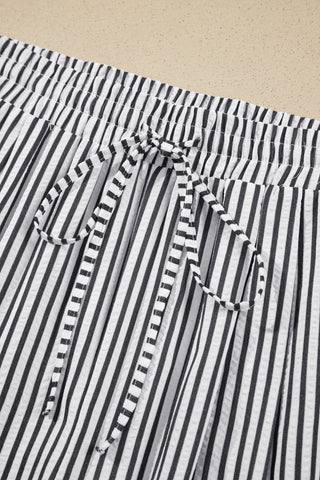 Black Stripe Plus Size Tie Waist Loose Pants
