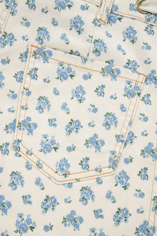 Beige Grommet Knot Waist Floral Barrel Leg Jeans