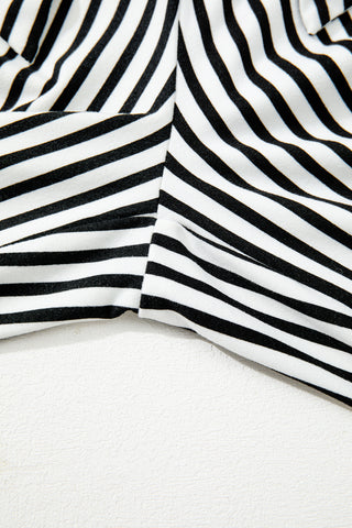 Black Stripe Tied High Waist Loose Straight Casual Pants