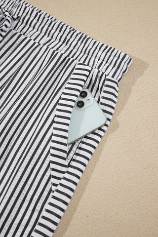 Black Stripe Plus Size Tie Waist Loose Pants