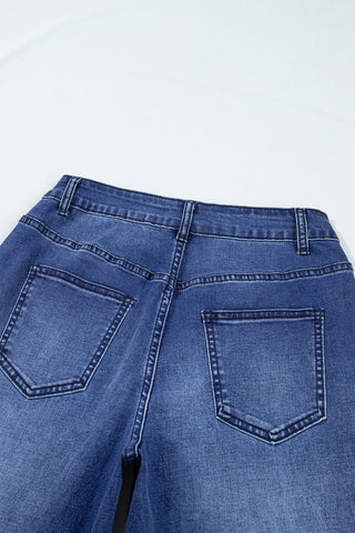 Coffee Studded Detail Straight Leg Casual Loose Jeans