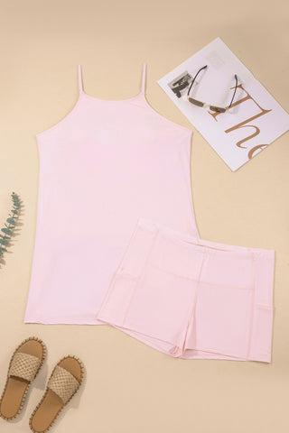Pink Plus Size Build-in Shorts Sleeveless Dress With Short Two Piece Set