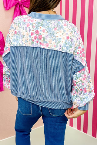 Multicolour Floral Print Round Neck Long Sleeve Top
