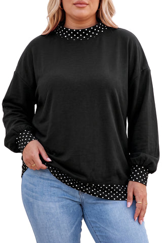 Brown Polka Dot Patchwork Round Neck Plus Size Sweatshirt