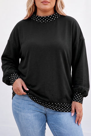 Brown Polka Dot Patchwork Round Neck Plus Size Sweatshirt