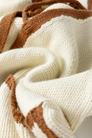 Apricot Contrast Trim V-Neck Tie Front Loose Sweater Cardigan
