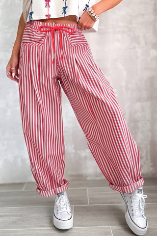 Black Stripe Drawstring Casual Loose Pants