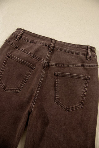Coffee Studded Detail Straight Leg Casual Loose Jeans