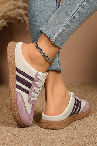 Color black PU Leather Color Block Varsity Lace Up Flat Shoes
