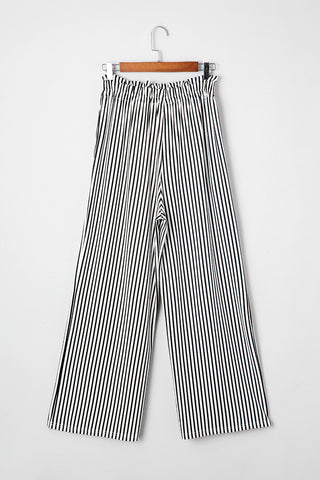 Black Stripe Tied High Waist Loose Straight Casual Pants