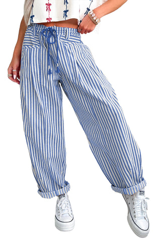 Black Stripe Drawstring Casual Loose Pants