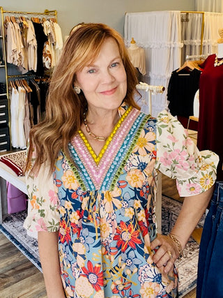 Less Concerned V-Neck Floral Blouse