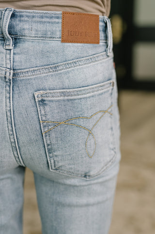 Mckaylee Mid Rise Kick Flare Jeans with Frayed Hem