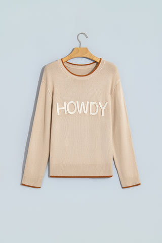 Parchment Corder HOWDY Letter Graphic Crew Neck Relaxed Sweater