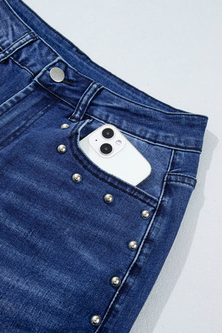 Coffee Studded Detail Straight Leg Casual Loose Jeans