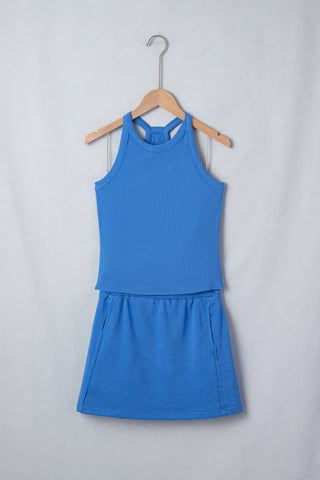 Sachet Pink Slim Tank Top Elastic Waist Mini Skort 2pcs Outfit
