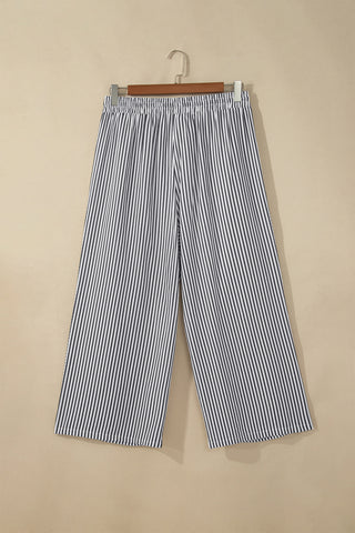 Black Stripe Plus Size Tie Waist Loose Pants