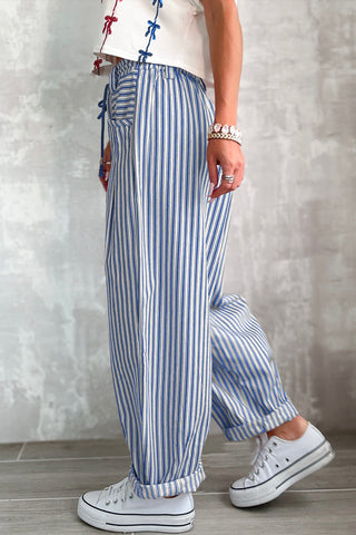 Black Stripe Drawstring Casual Loose Pants