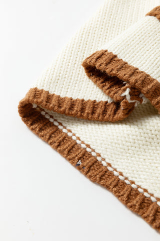 Apricot Contrast Trim V-Neck Tie Front Loose Sweater Cardigan