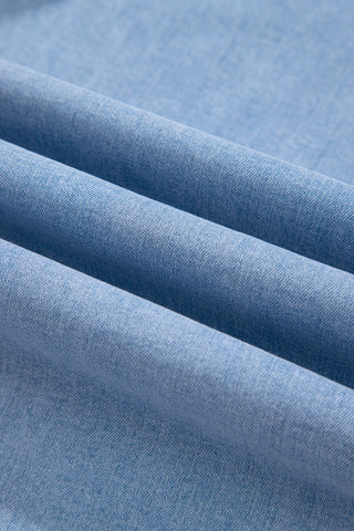 Beau Blue Solid Color Square Patch Pocket Ankle-length Barrel Jeans