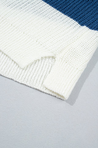 Brown Stripe Striped Colorblock Knit V Neck Short Sleeve Loose Sweater