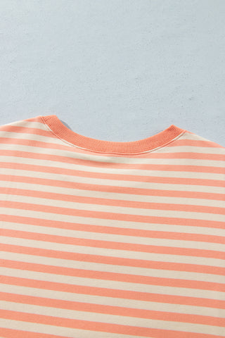 Grapefruit Orange Drop Shoulder Long Sleeve Pullover Elastic Waist Casual Short Set