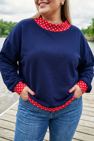 Brown Polka Dot Patchwork Round Neck Plus Size Sweatshirt