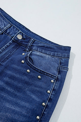 Coffee Studded Detail Straight Leg Casual Loose Jeans