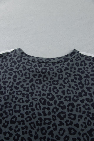 Gray Leopard Print Bracelet Sleeve Top Plus Size Loose Pants Set