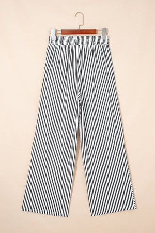 Black Stripe Plus Size Tie Waist Loose Pants