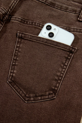 Coffee Studded Detail Straight Leg Casual Loose Jeans