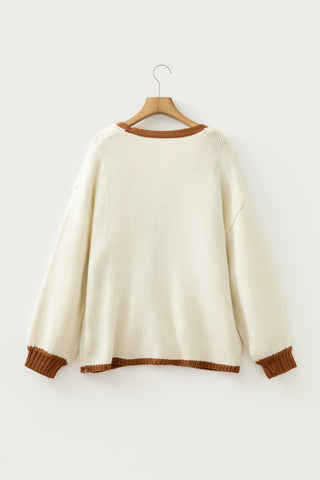 Apricot Contrast Trim V-Neck Tie Front Loose Sweater Cardigan