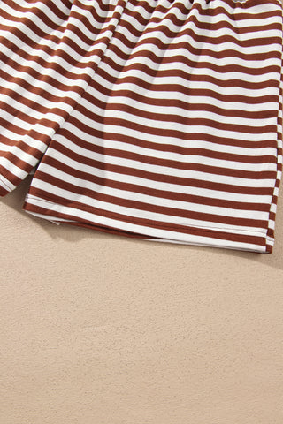Grapefruit Orange Drop Shoulder Long Sleeve Pullover Elastic Waist Casual Short Set